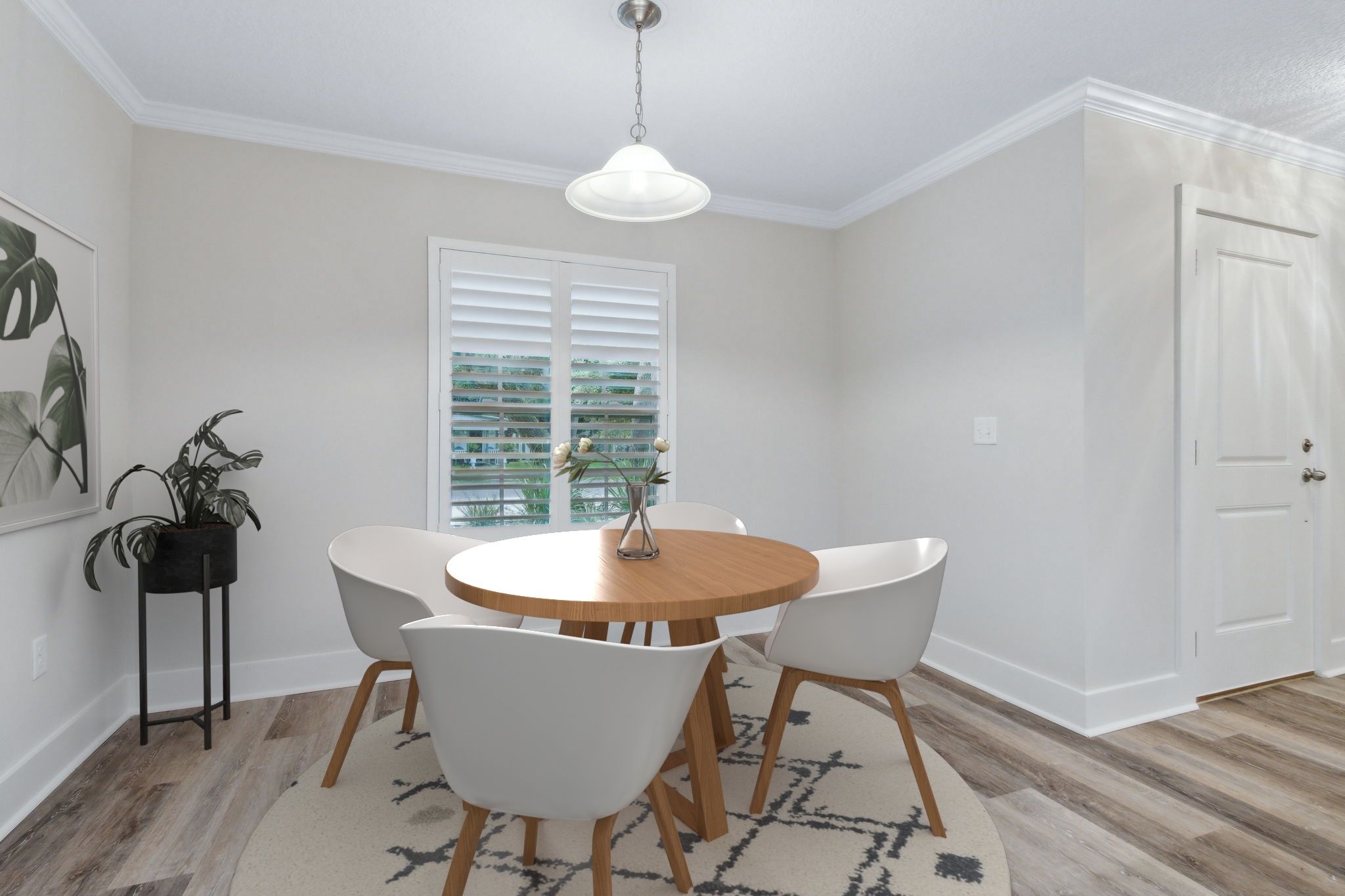 The dining area comfortably fits a table for 4 to 6 guests.