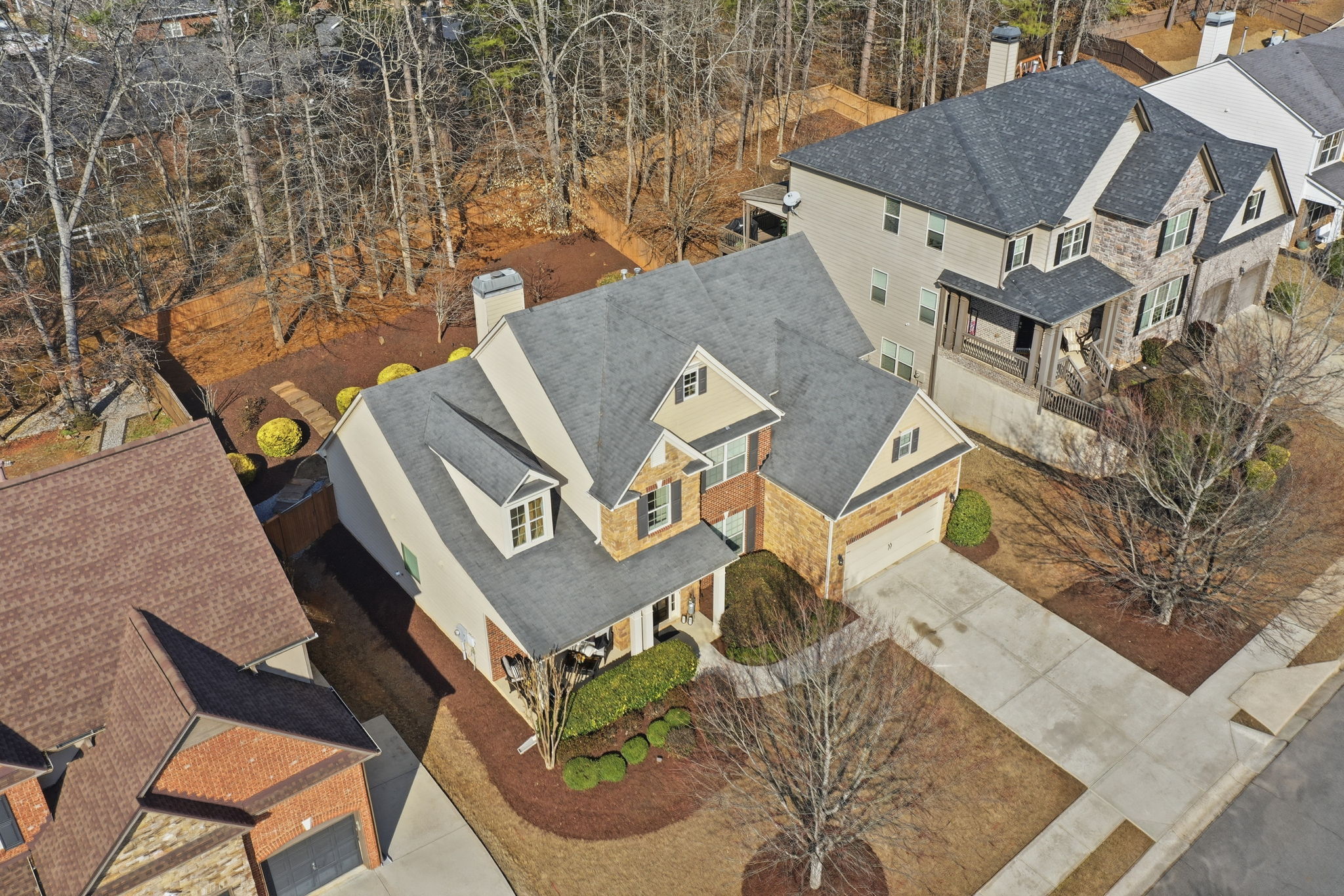 Aerial view of home and back yard