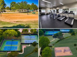 Timarron offers lighted pickleball and tennis courts at three different locations, along with a beach volleyball court. The Timarron Fitness Center, located at the Bent Creek Neighborhood Center, shares its building with the Bent Creek Clubhouse but has a separate entrance accessible via an electronic key card. The fitness center is open to residents 24/7, though those under 16 must be accompanied by an adult.