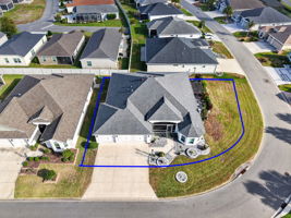 Aerial Front Elevation with Property Lines and Large Corner Lot with ROOM FOR A POOL!