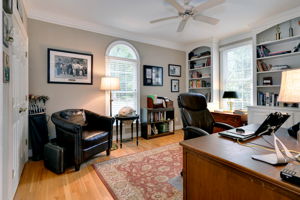 Library/study features beautiful built-ins and two closets