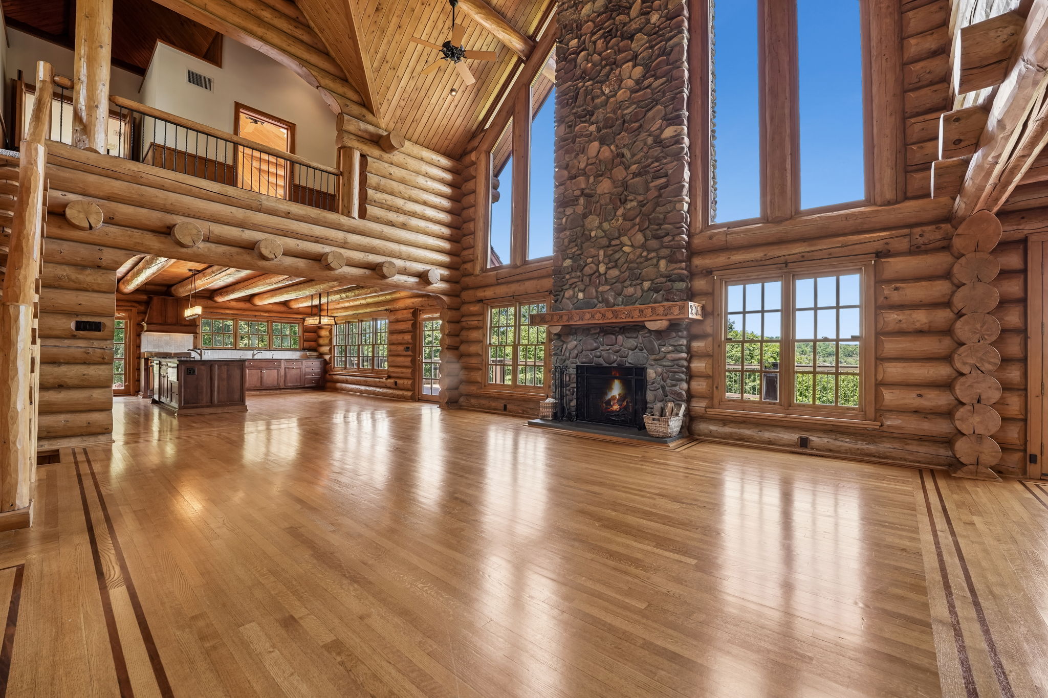 Living Room with walnut ribbon in laid oak wood floors