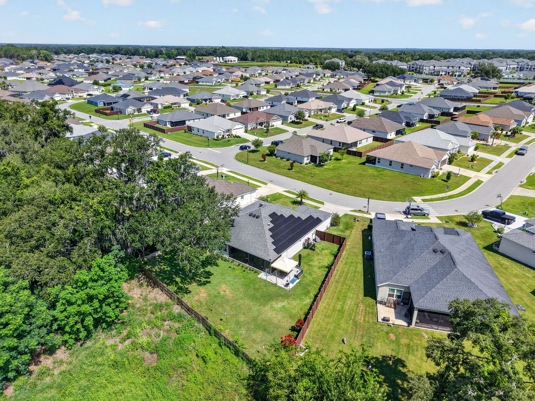 Aerial Rear and Side Elevation with PRIVATE Fully-Fenced Yard and ROOM FOR A POOL!