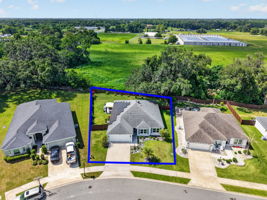 Aerial Front Elevation with Property Lines and PRIVATE Fully-Fenced Yard with ROOM FOR A POOL!