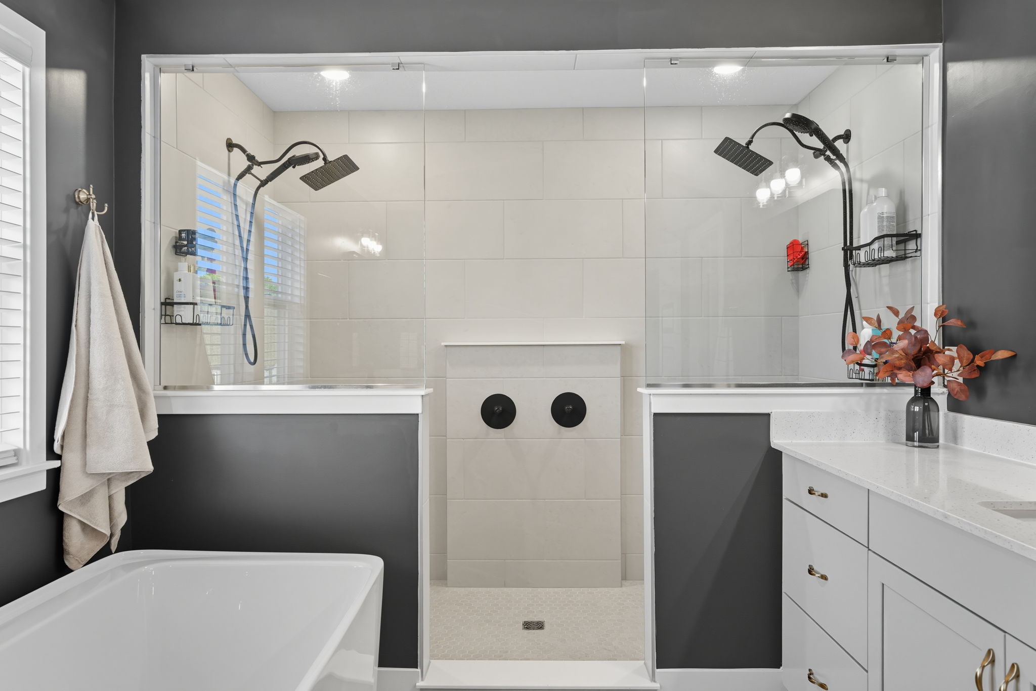 Multiple Shower Heads in oversized Shower