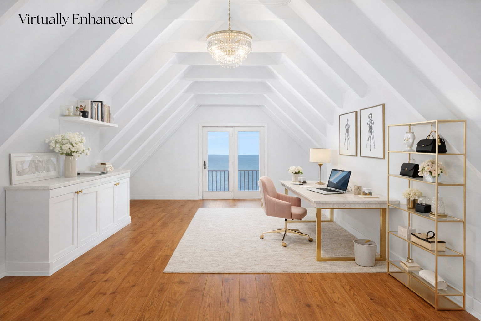 Unfinished 3rd floor RE IMAGINED VIRTUALLY  w/home office and water views  w/sitting area.  3rd level adds 1,334+/- SF to main home (not included currently)