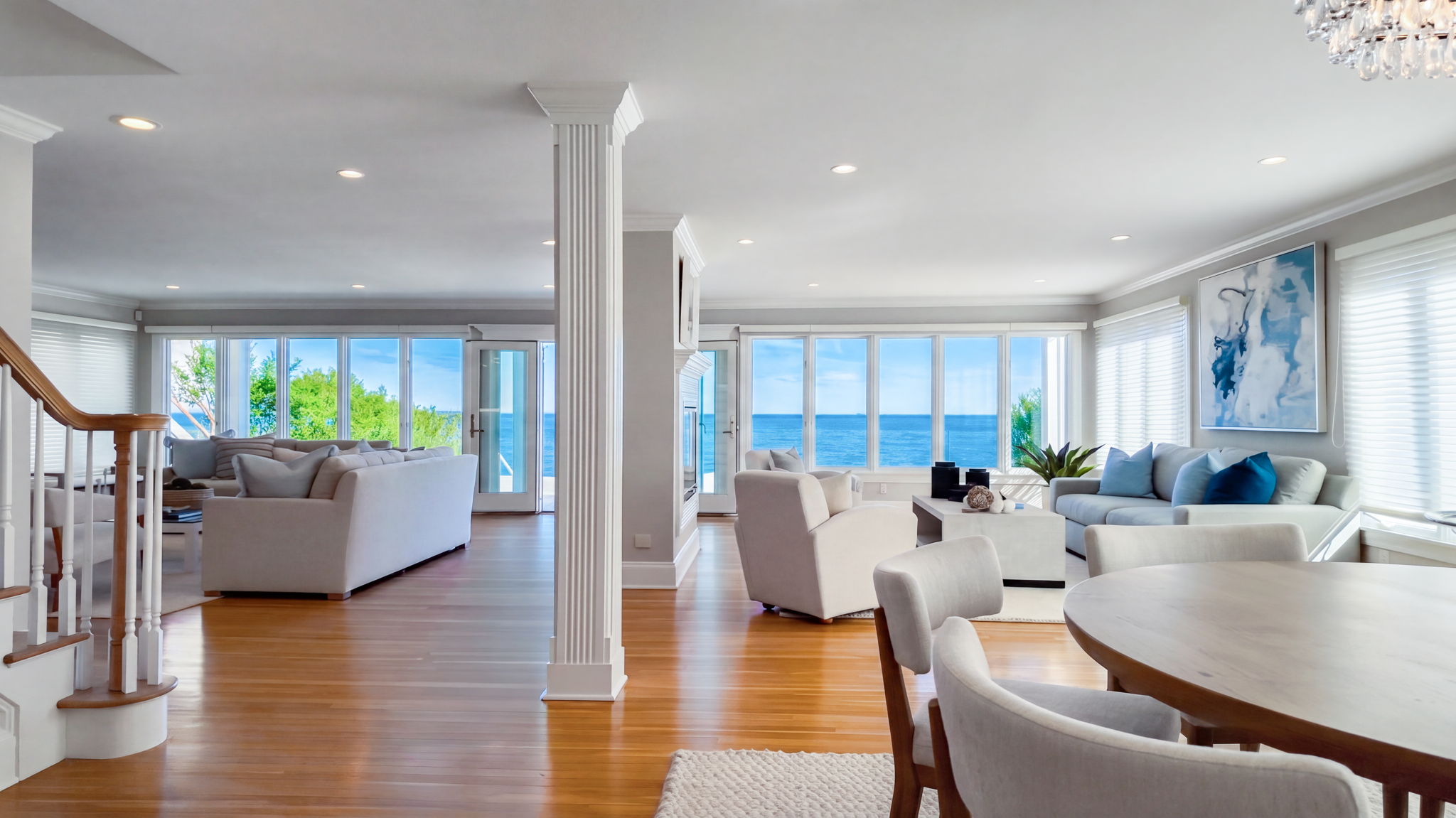 Wide Open Floor Plan spans 2 living rooms.  View here from the dining room