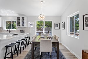 Peninsula kitchen design with seating for casual dining or morning coffee.