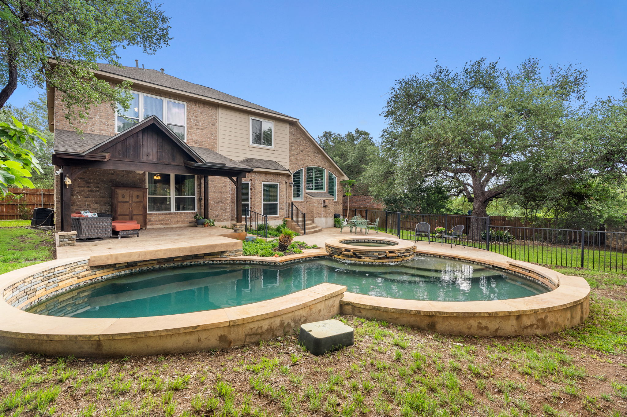 Pool, heated spa with waterfall