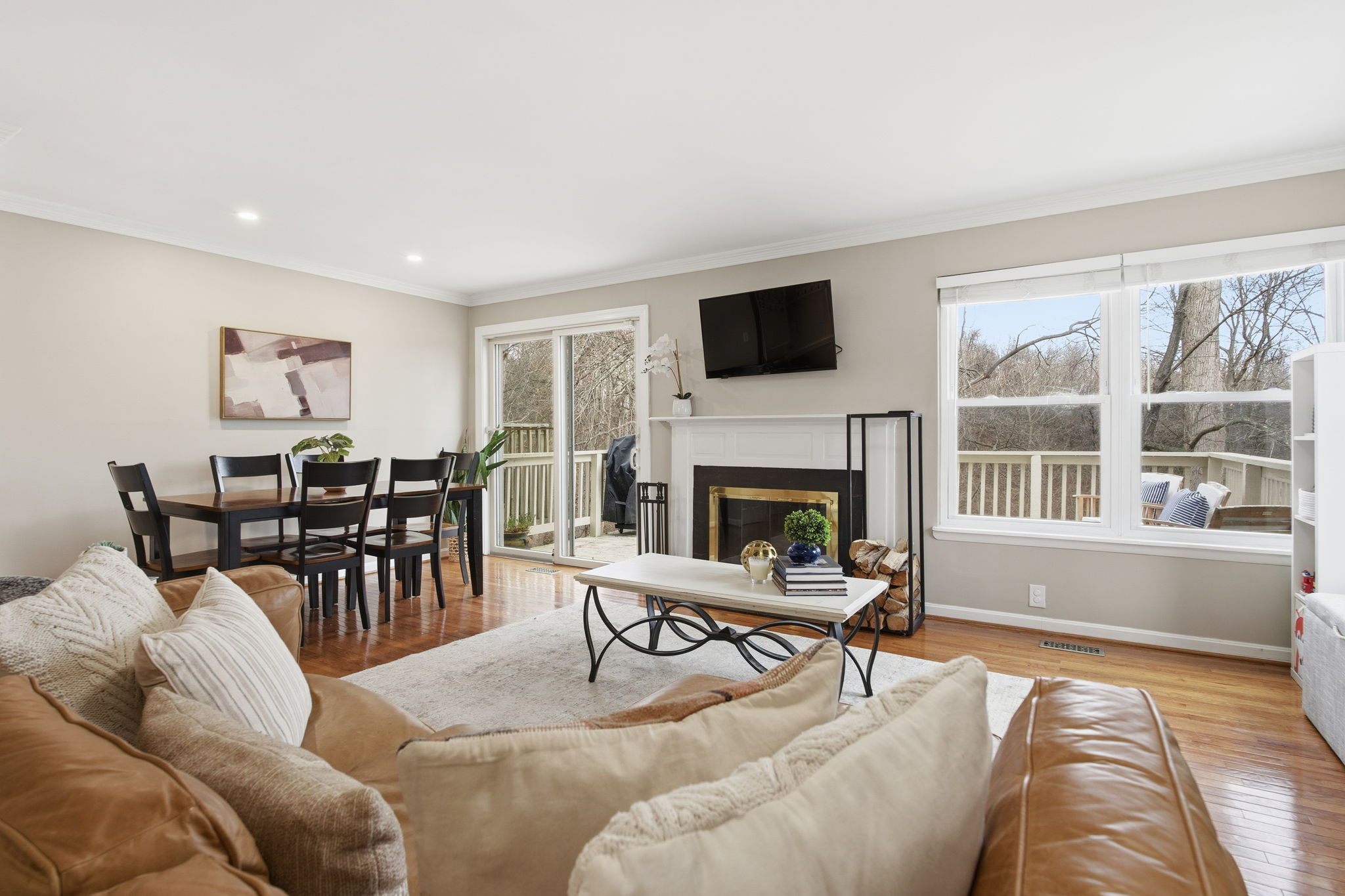 Living Room with Wood-Burning Fireplace