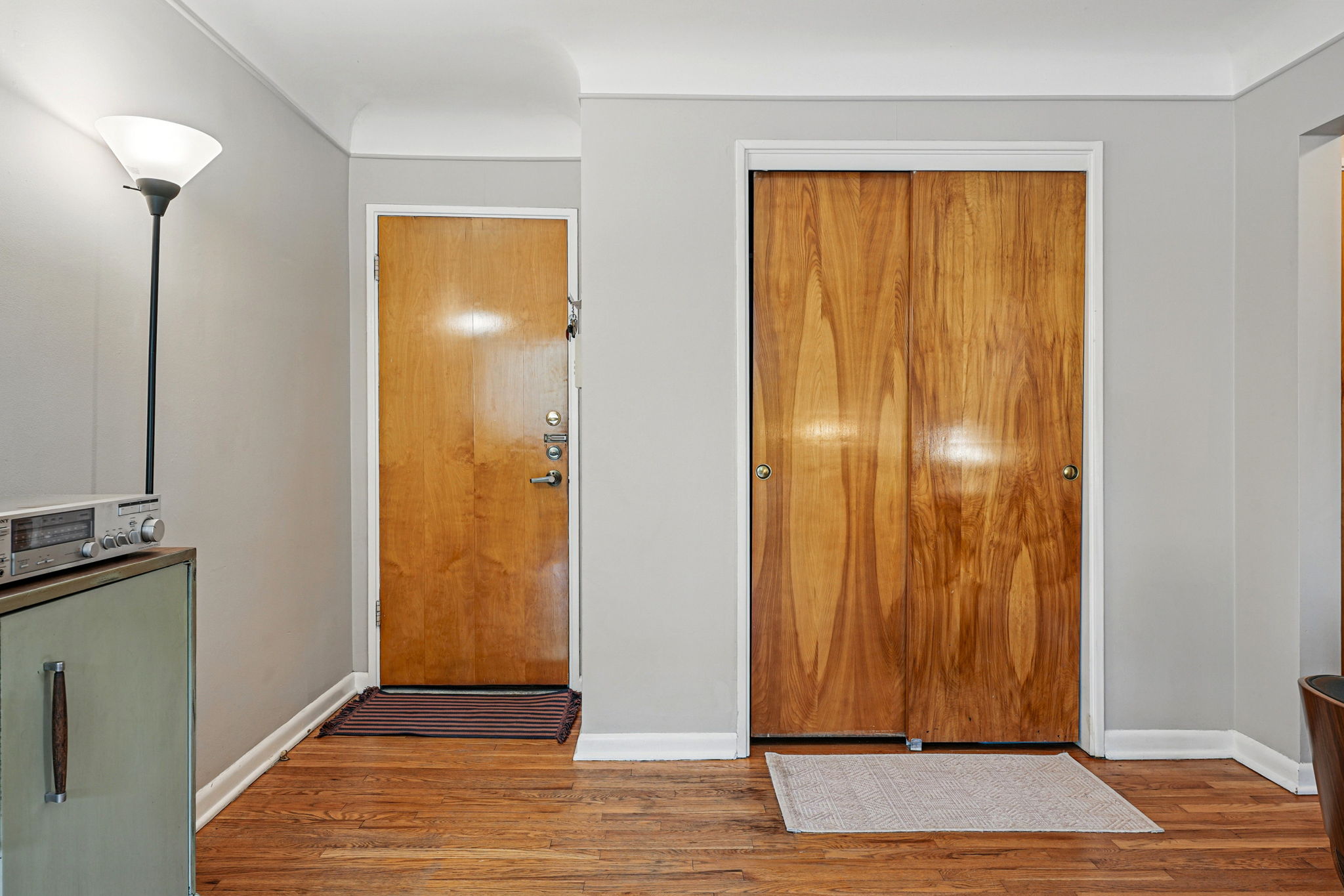 Large coat closet offers plenty of storage.