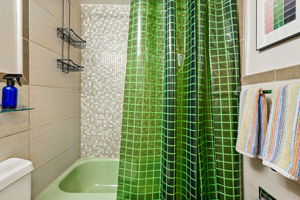 Updated bathroom retains some of its vintage charm.