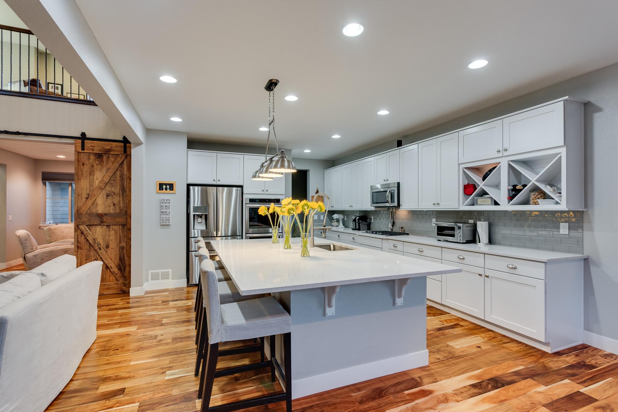 Gather the family at the enormous  kitchen island