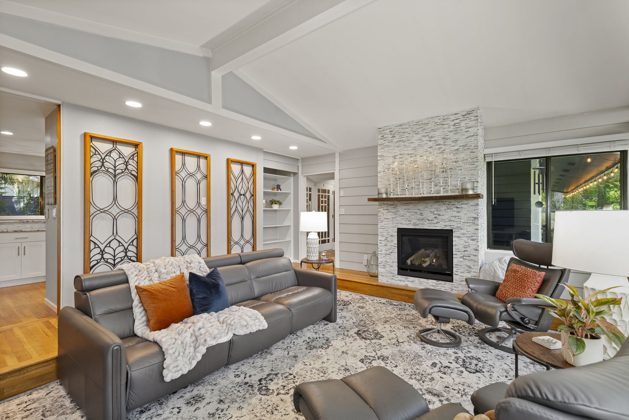 Cozy fireplace adds warmth and charm to the living room