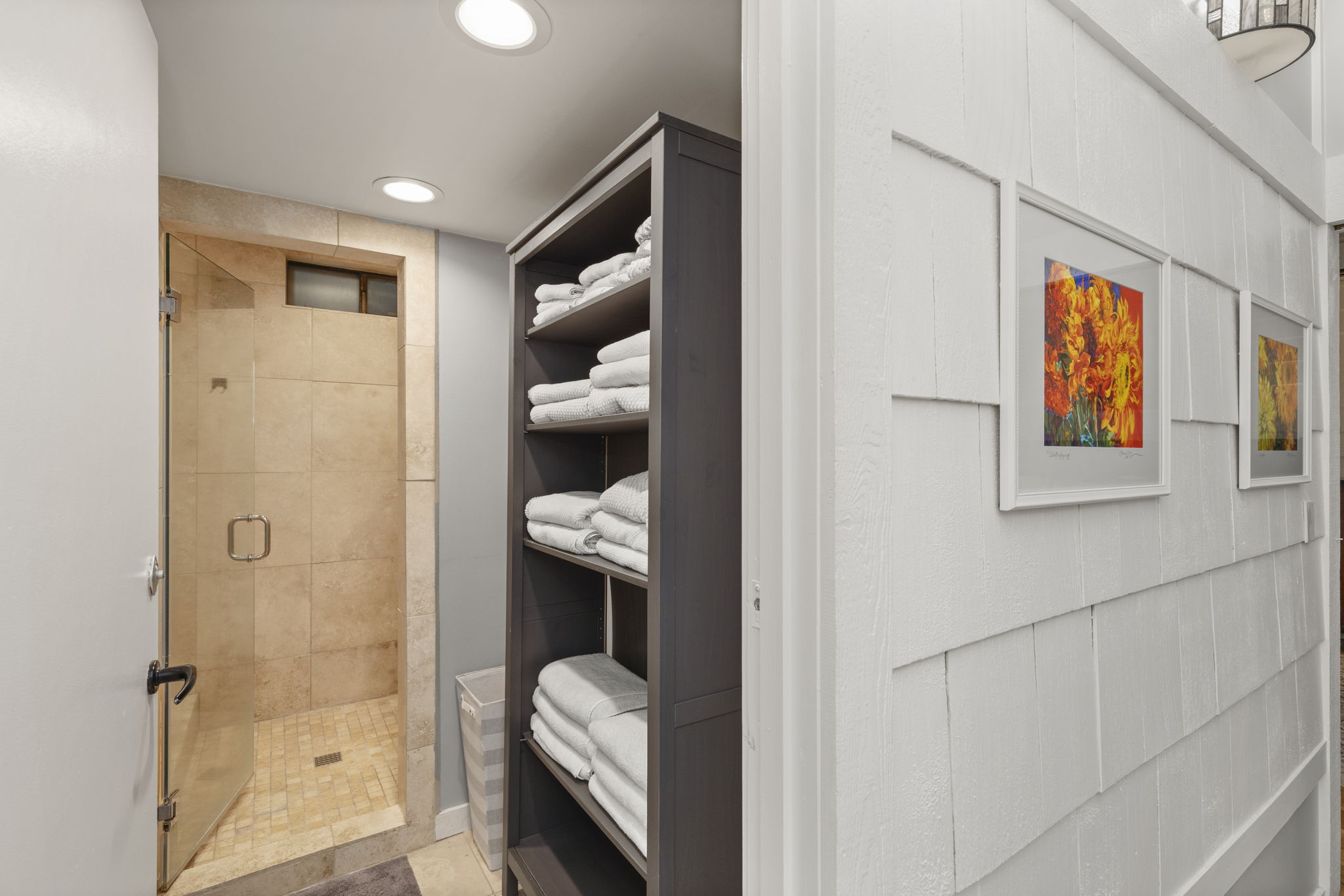 Built-in storage for towels and linens