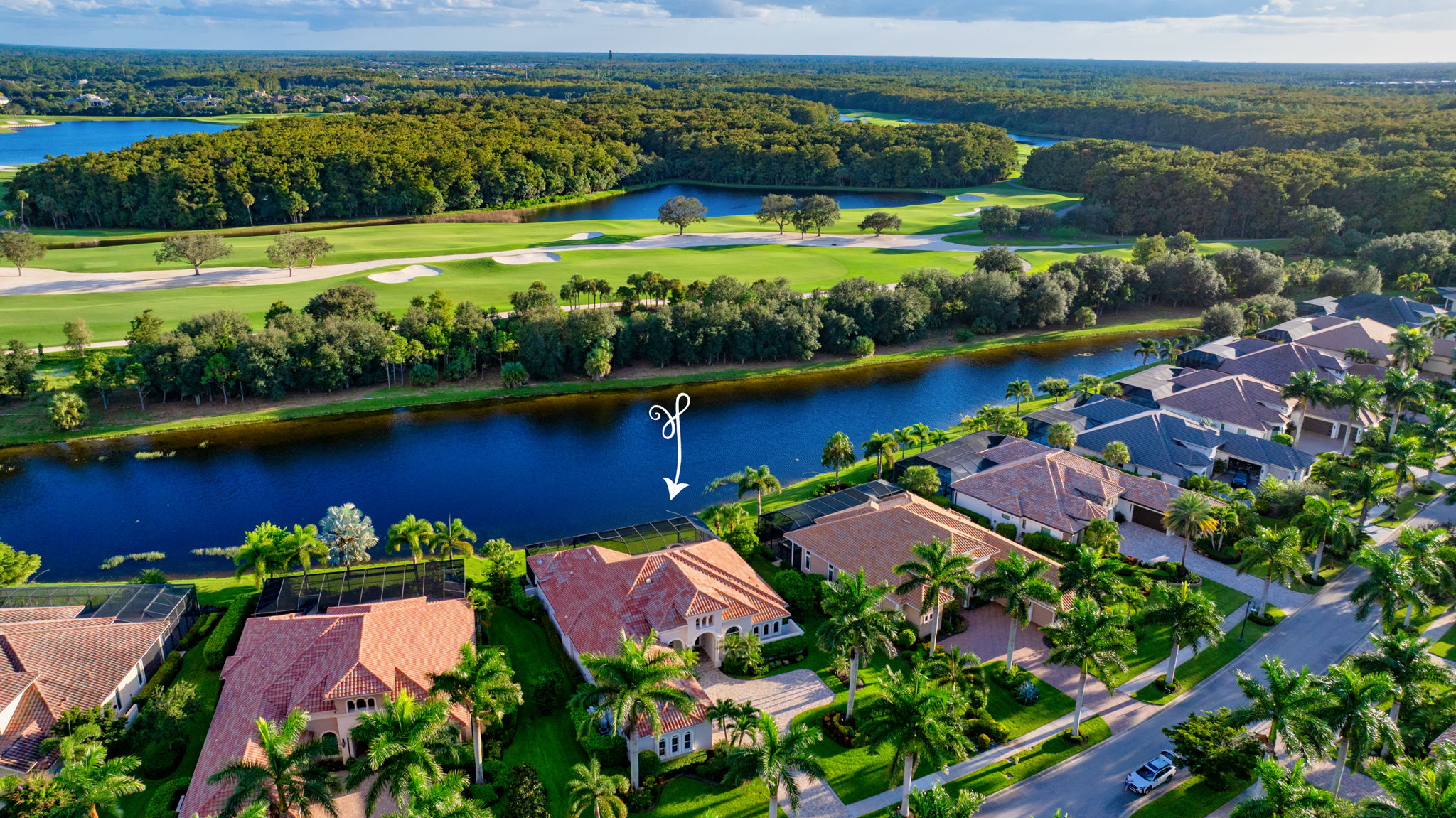 Aerial-Front of House with Lake View