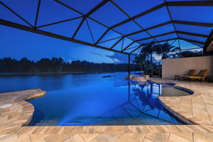 Infinity Edge Pool and Spa with Lake View - Night