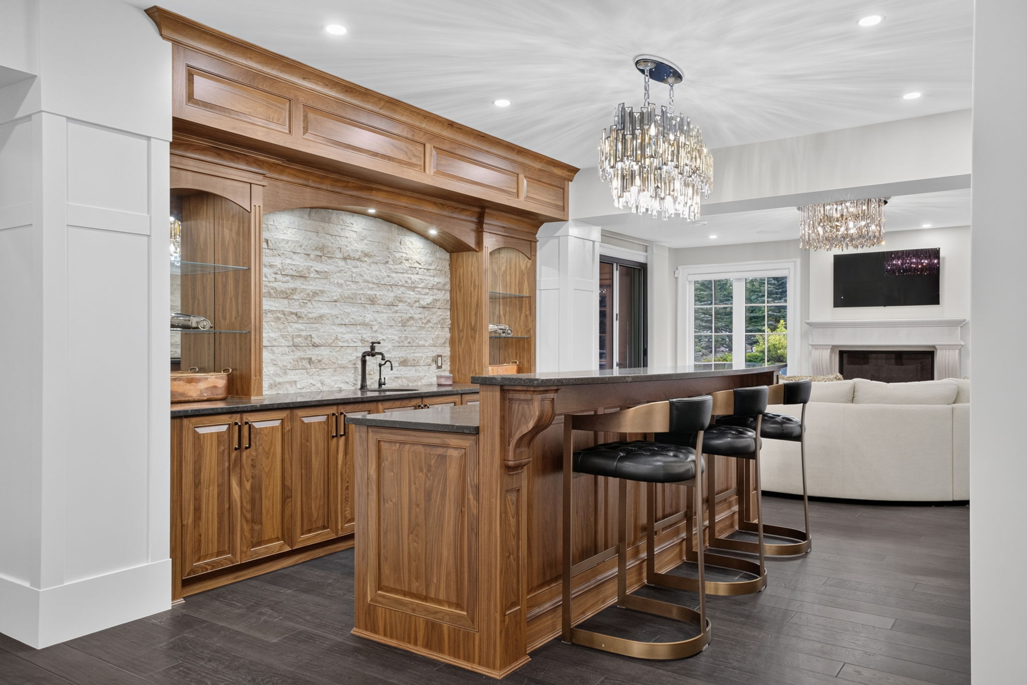 Walkout-level bar and games lounge — an entertaining paradise