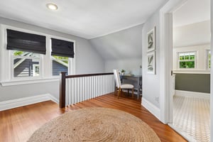 Tucked quietly at the top of the stairs, this wonderful flex space makes working from home feel a little more inspired. Perfect for a home office, reading nook, homework station, creative studio, or simply a peaceful corner to escape with a cup of coffee and a good idea.