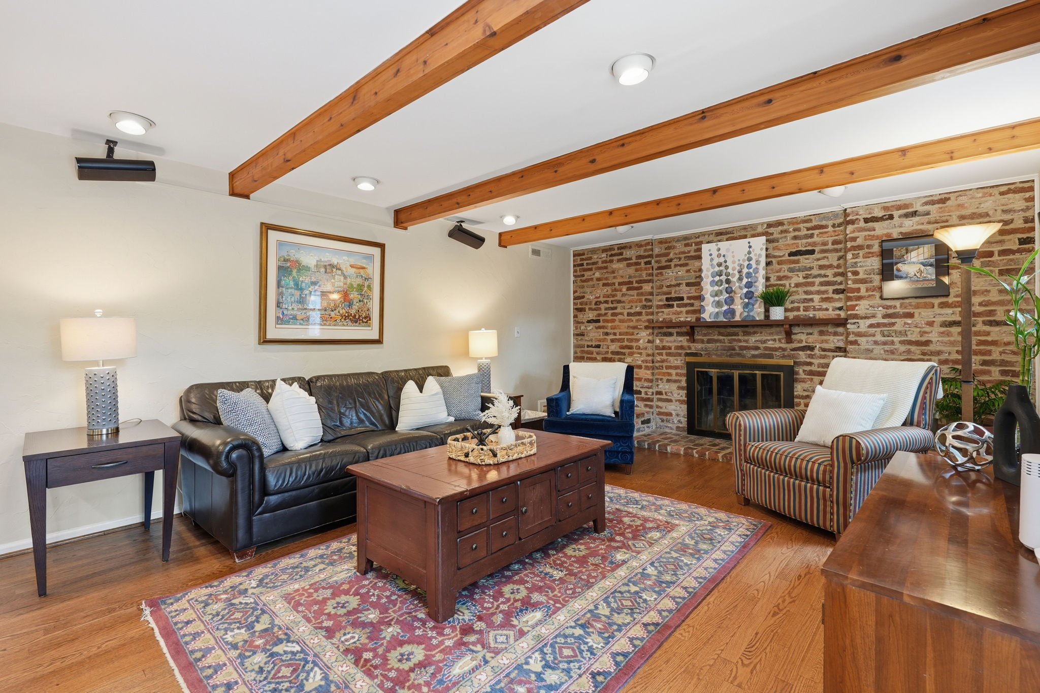 Family Room with wood-burning fireplace