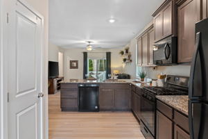 Large kitchen, granite countertops, pantry and SS double sinks