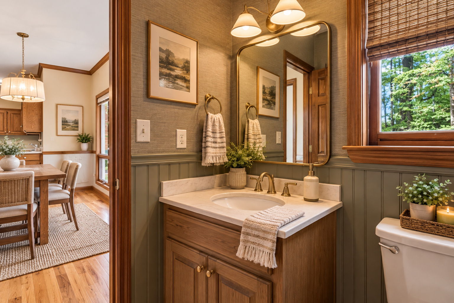 AI Virtually Updated & Staged - Half Bathroom off Kitchen