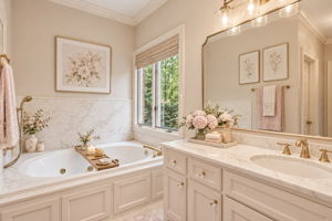 AI Staged - 1 of 2 Primary Bathrooms. Main Floor Primary Bathroom