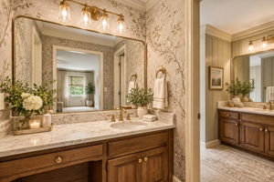 AI Staged - 1 of 2 Primary Bathrooms. Upstairs Primary Bathroom