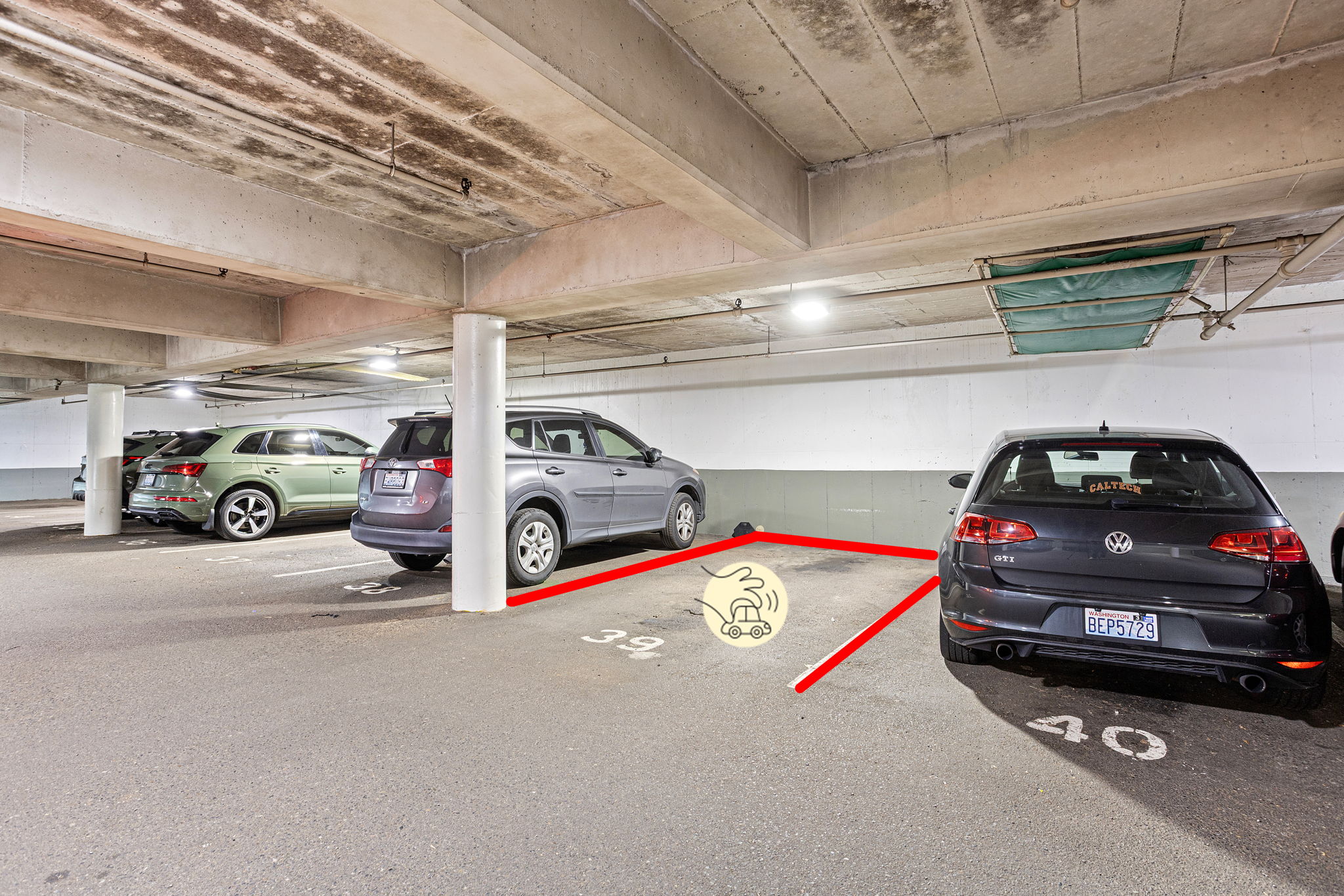 Secure garage parking. Deeded space #39—an easy-to-park spot, included in the sale.