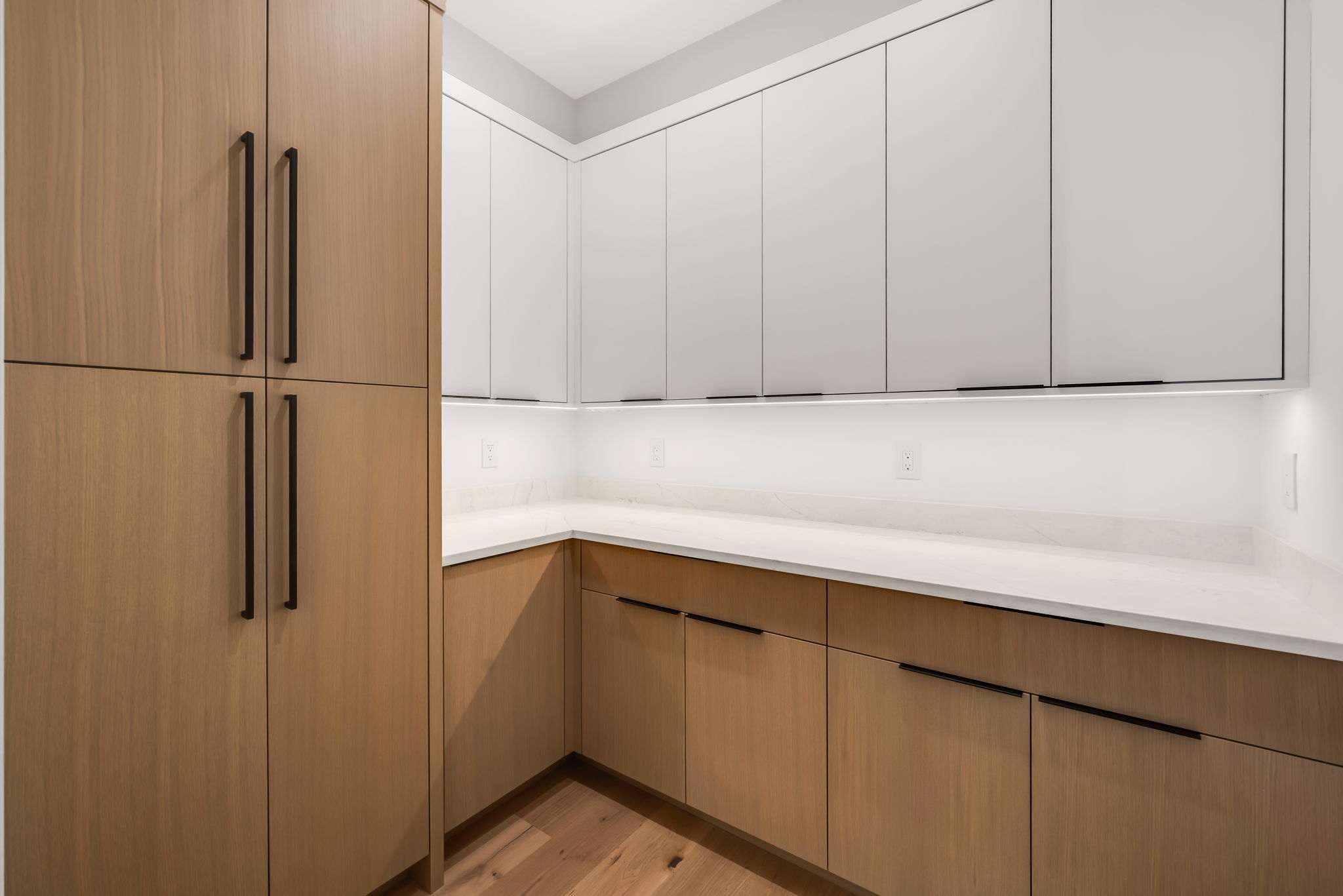 Walk-in pantry featuring additional custom cabinetry for elevated storage and organization.