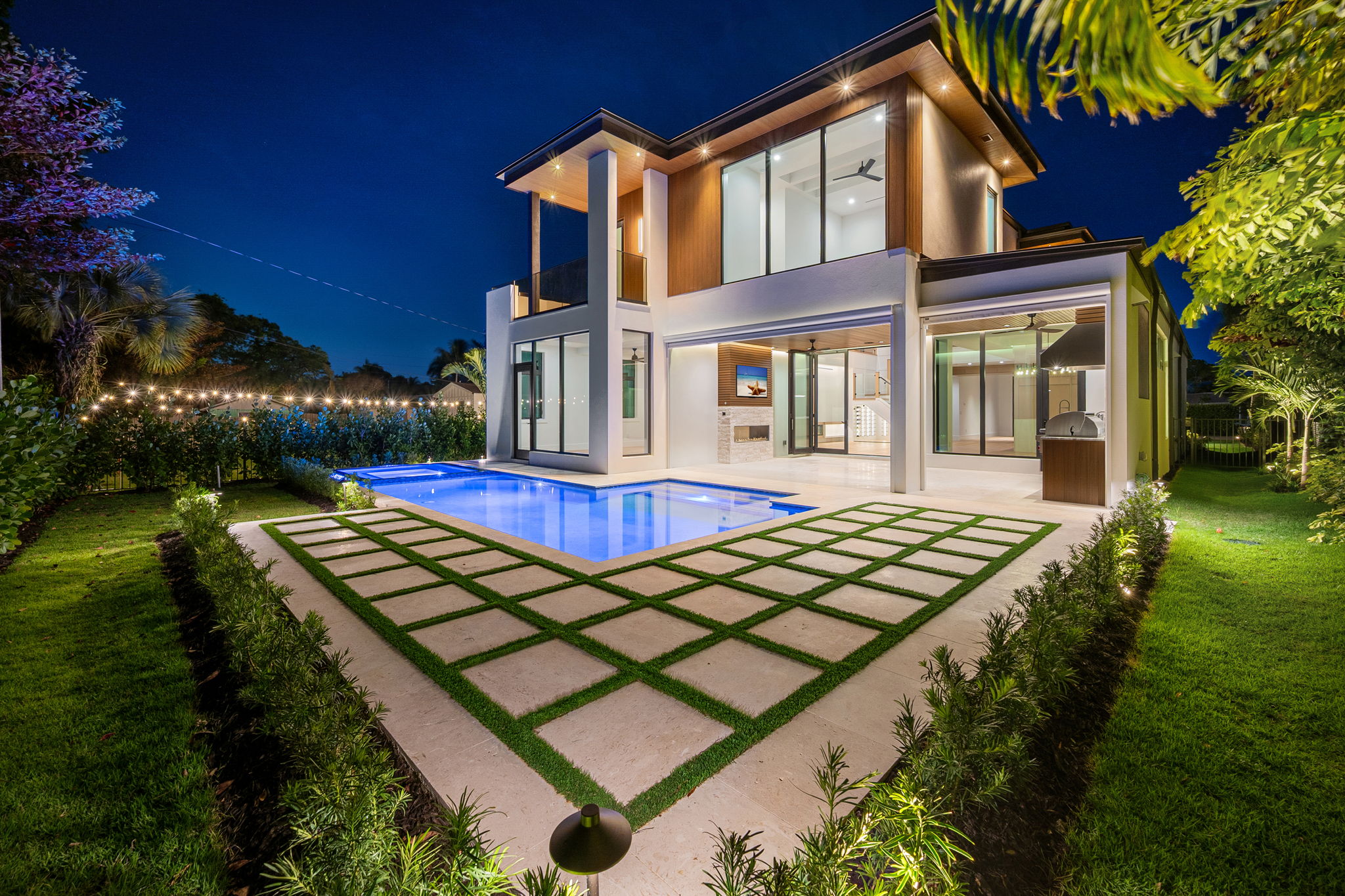Rear Elevation at Night - View 1