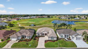 Aerial Front Elevation with Golf and Water Views