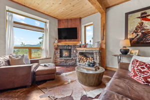 Stone Fireplace and Mountain Views