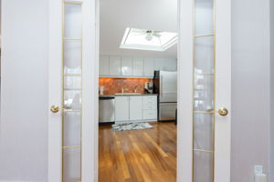 Glass doors to kitchen