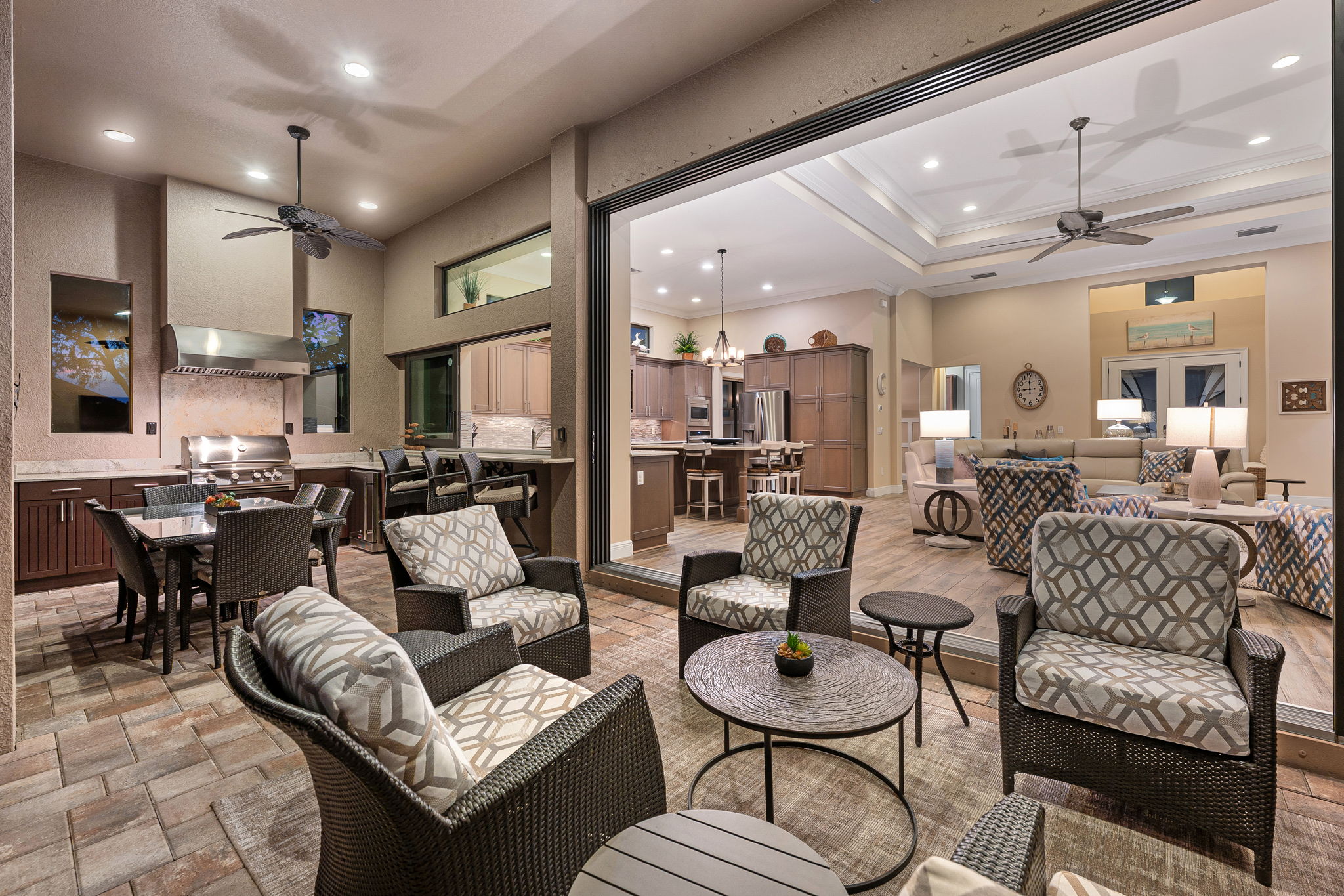 Outdoor Dining to Living Area - Night