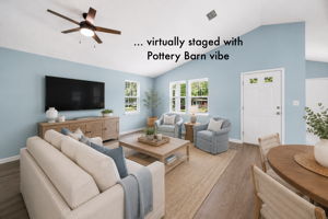 … virtually staged to show how naturally the room accommodates conversation, dining and relaxed evenings
