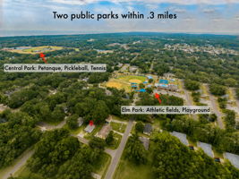 Two public parks are within three-tenths of a mile, offering athletic fields, playgrounds, tennis, pickleball and pétanque ...