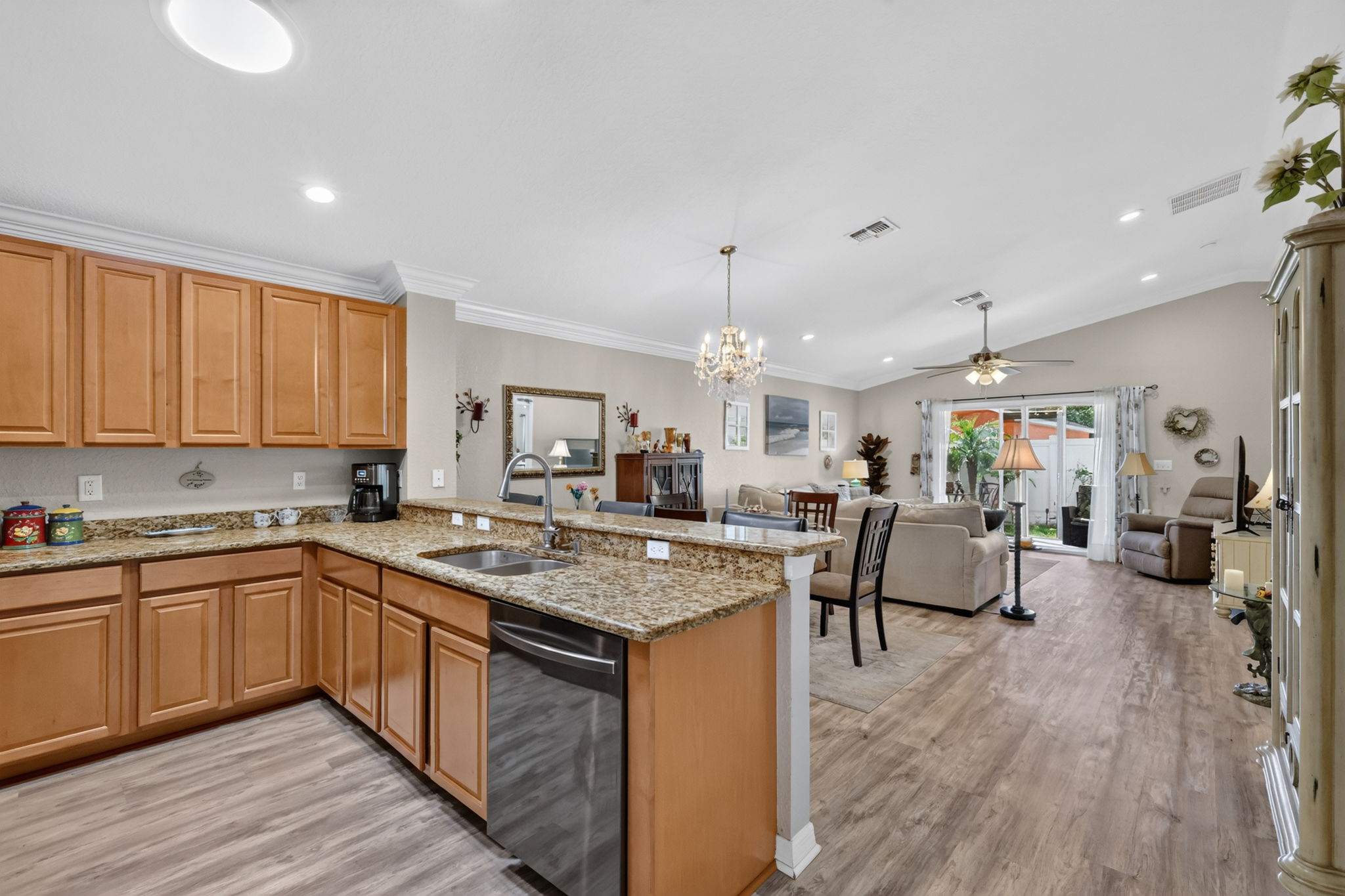 Kitchen, Dining, and Living Rooms