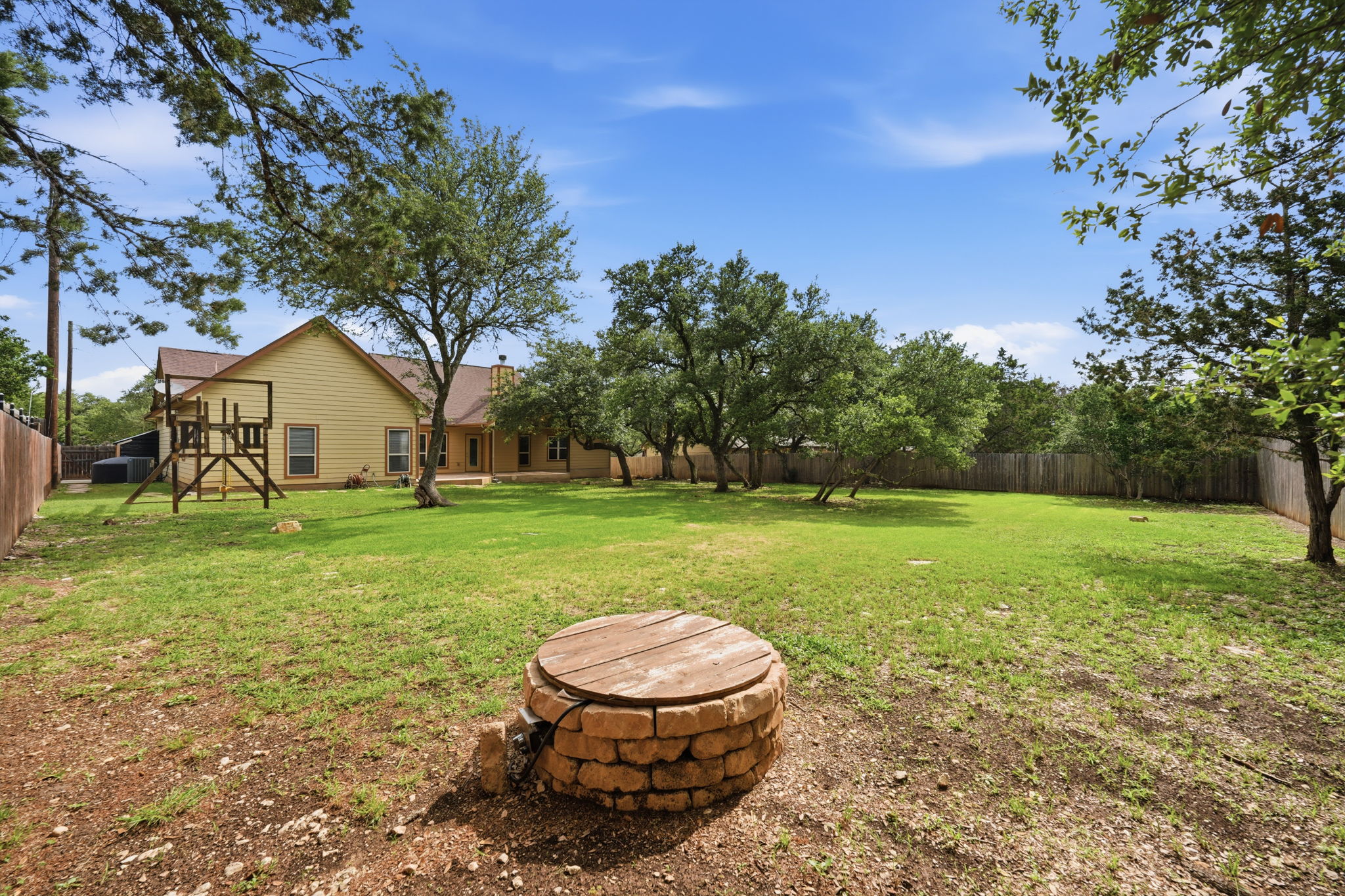 Fire pit area in backyard