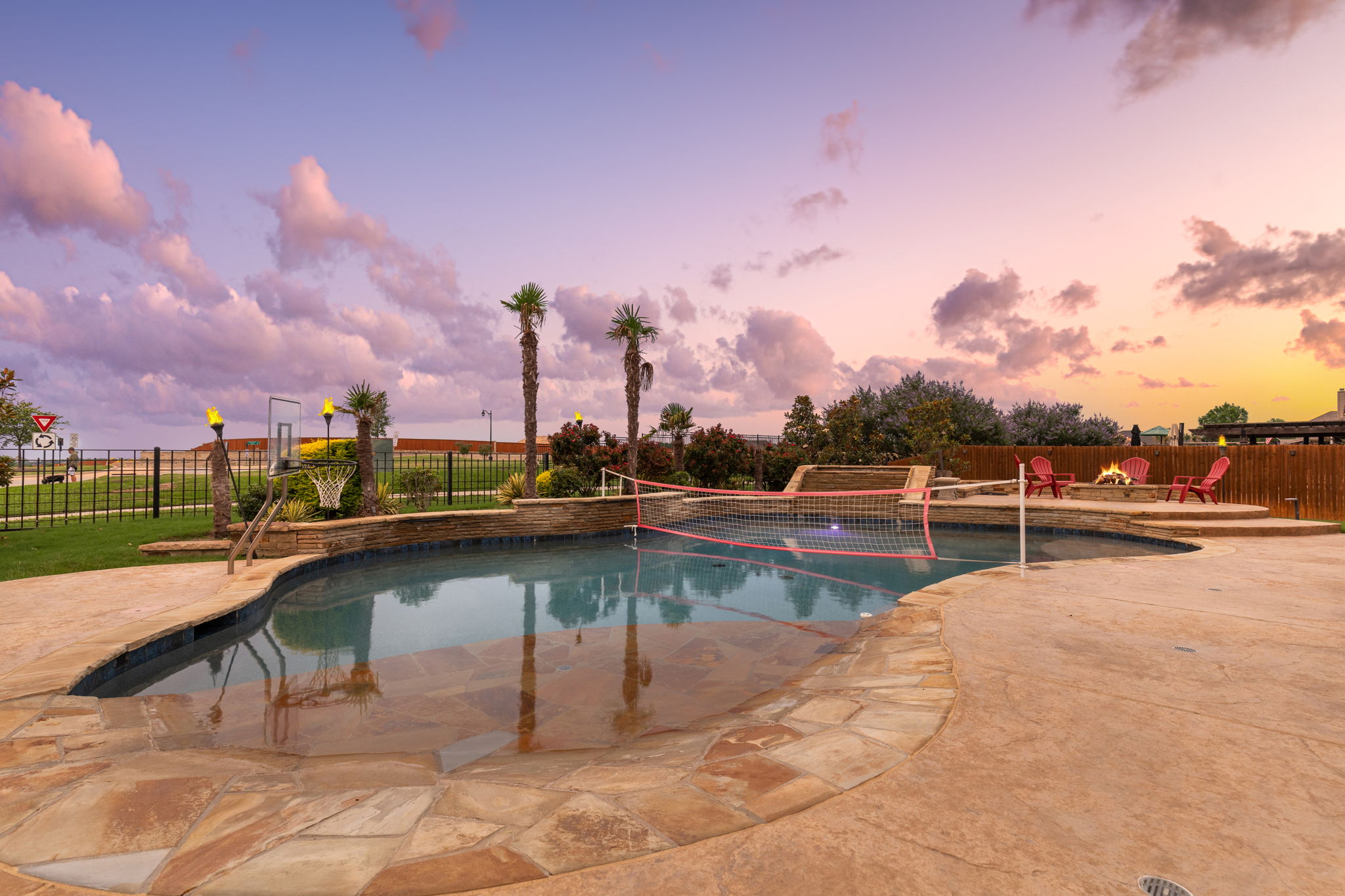 Tropical beach SALTWATER pool with 3 waterfalls, a fountain for cool water circulation