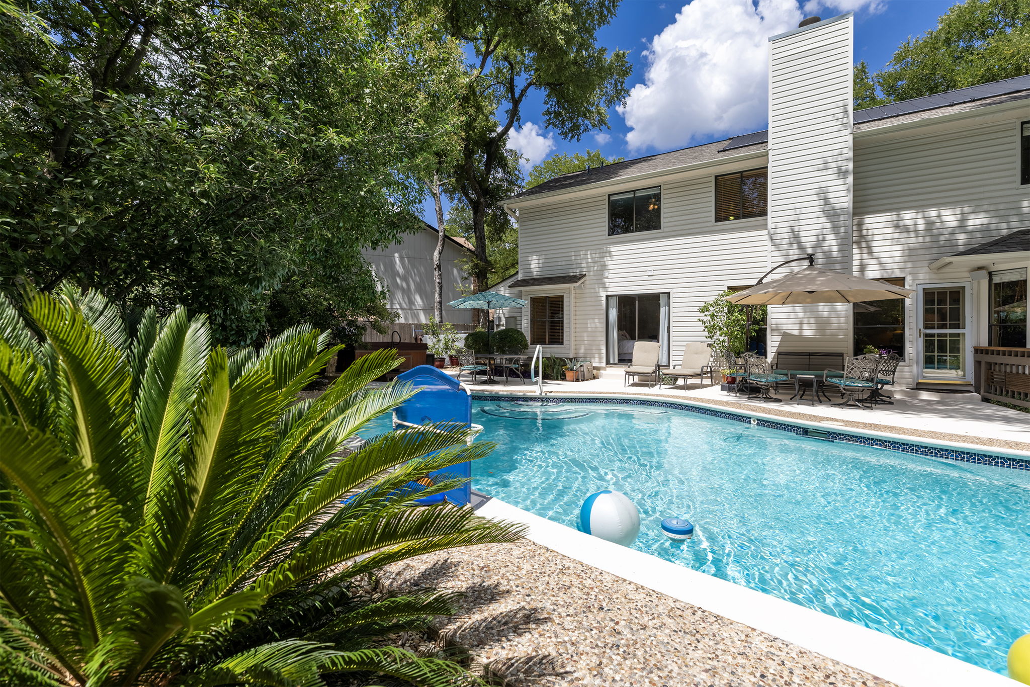 Solar heated, with custom cover for the winter