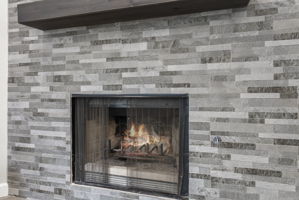 Fireplace with mantle.