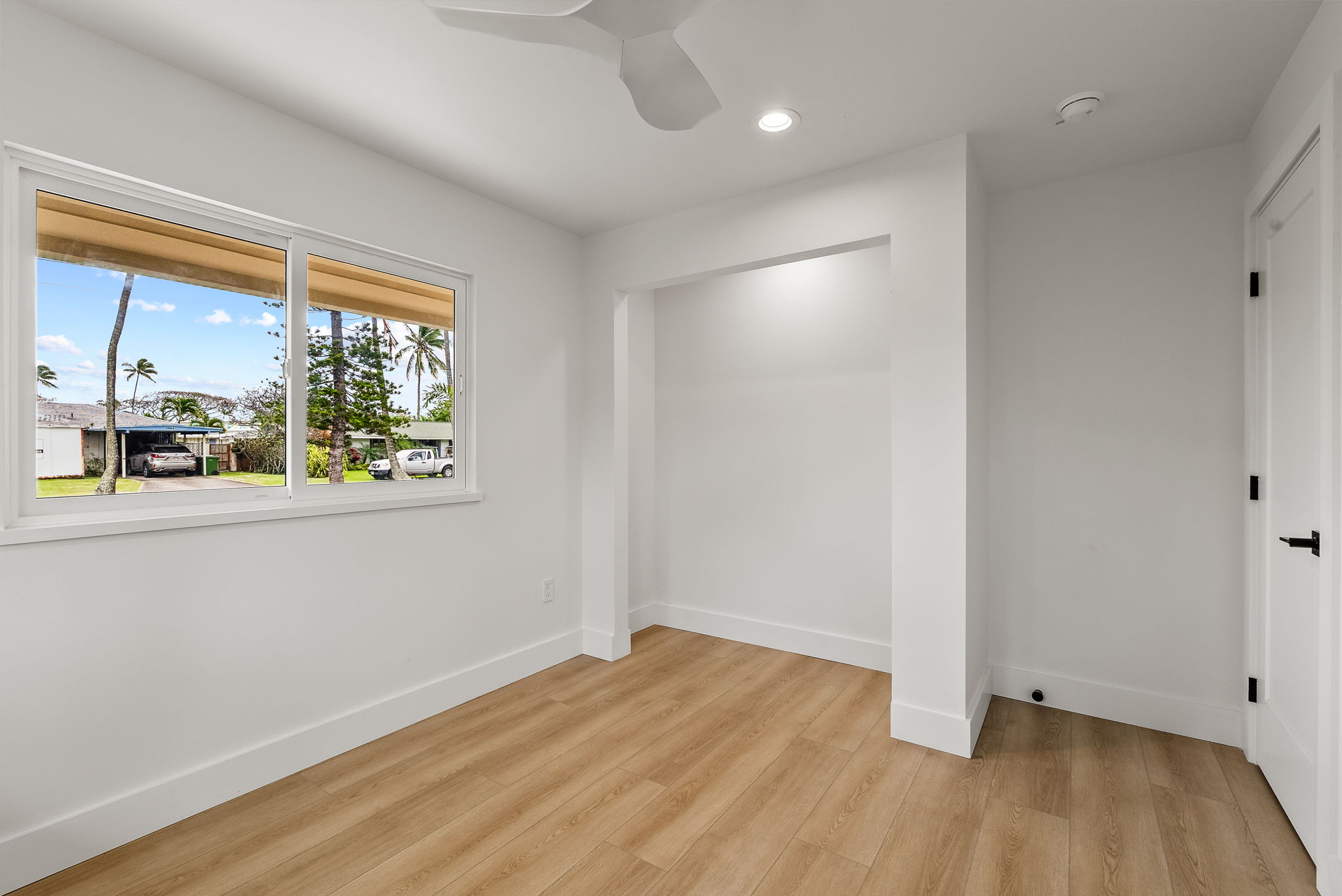 The closets have been designed by California Closets but left for the new homeowner to customize.