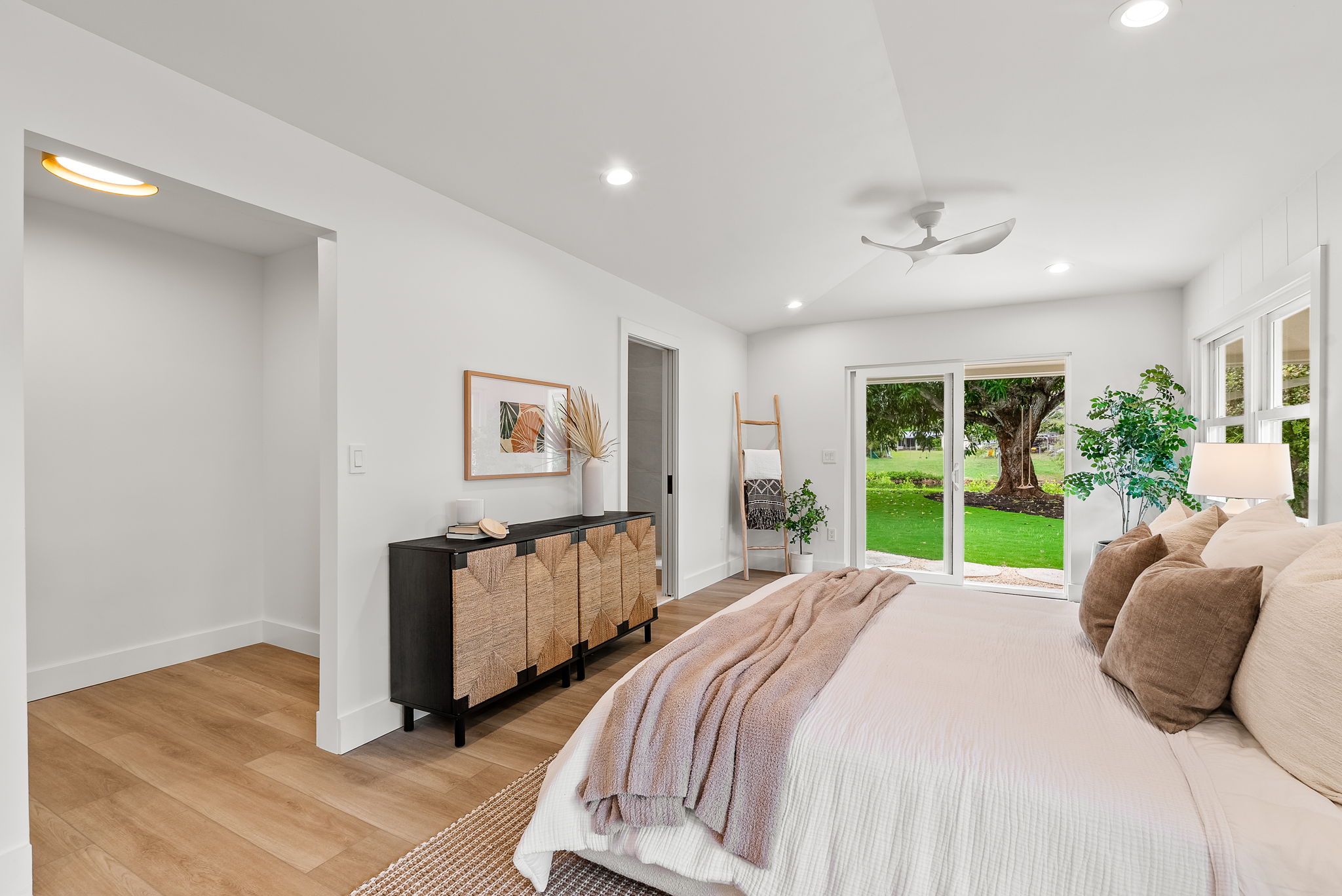 The primary walk-in closets have been designed by California Closets but left for the new homeowner to customize.