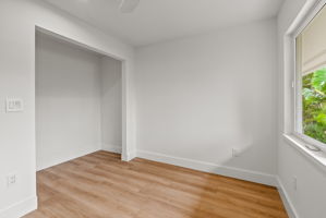 The closet in the third bedroom is oversized to be built out as a "bunk room" that can fit two twin beds, leaving the rest of the room for furniture and belongings.