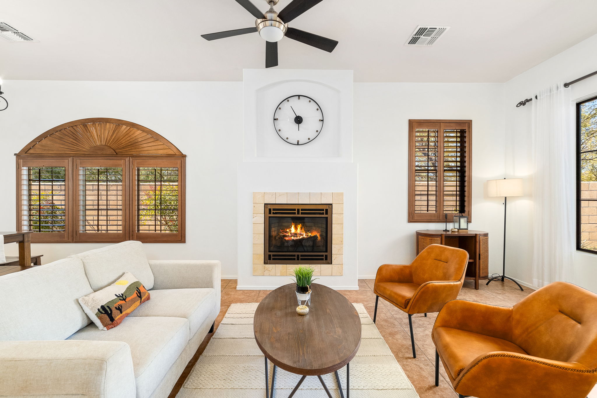 Cozy gas log fireplace in the living room