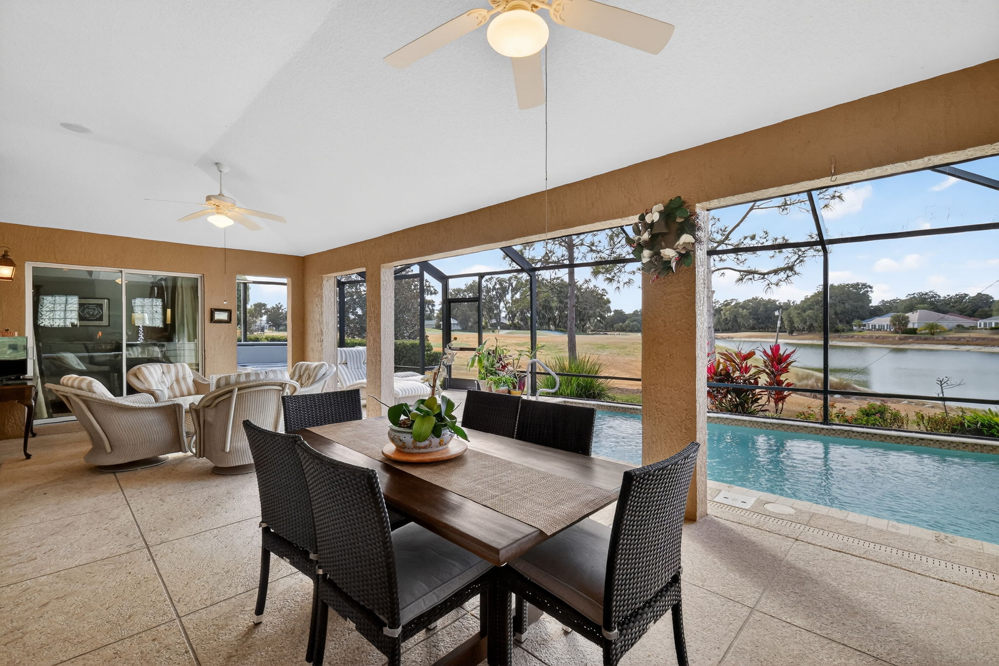 Lanai and Pool with Spectacular Water and Golf Front Views!