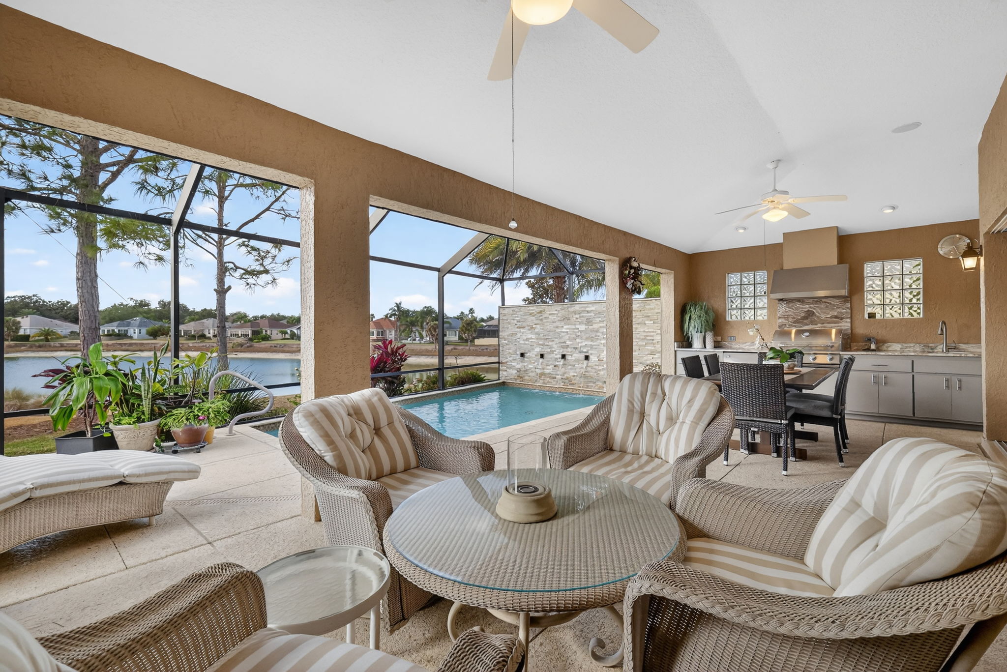 Lanai and Pool with Spectacular Water and Golf Front Views!