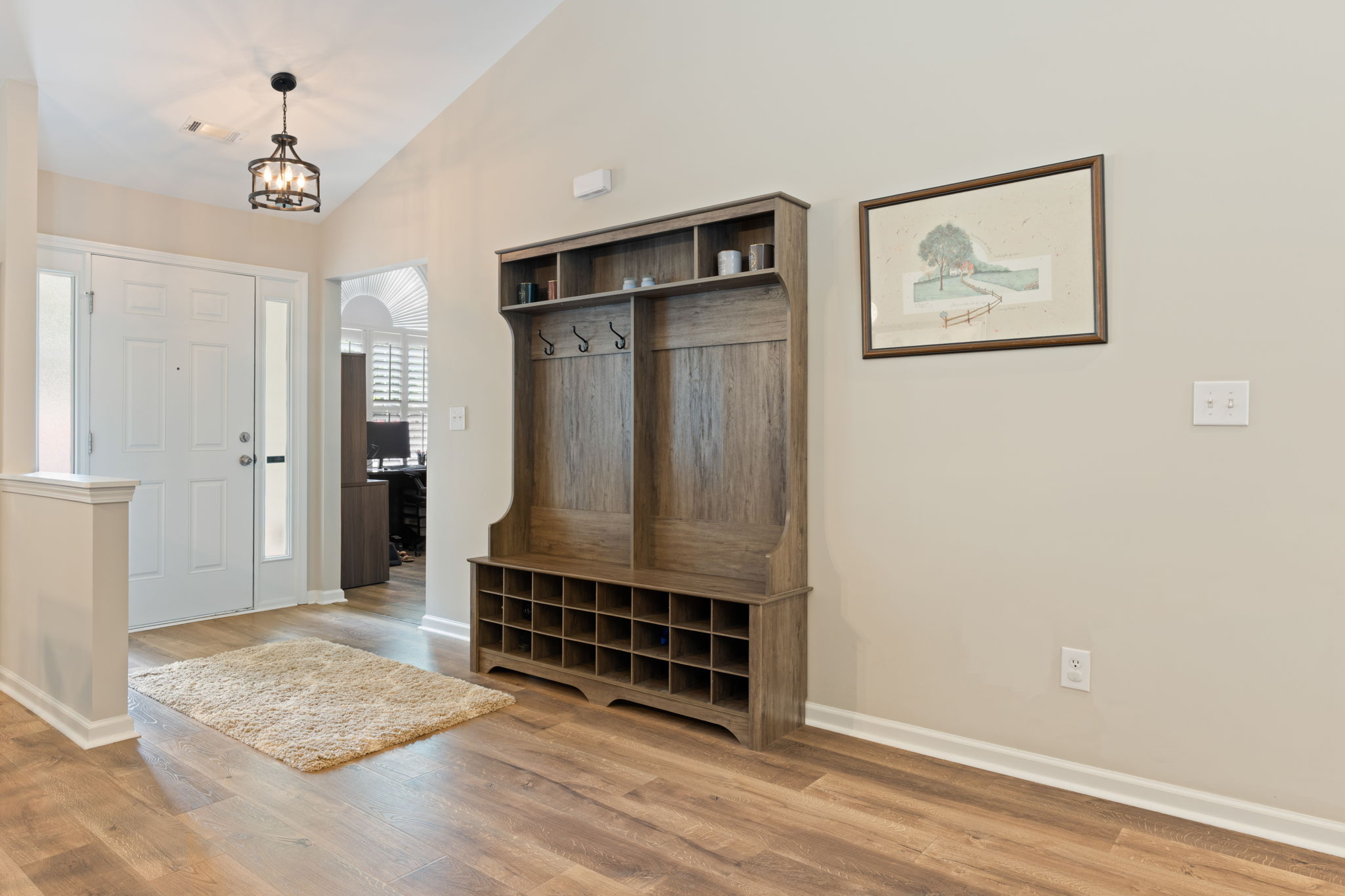 Foyer with updated light fixture