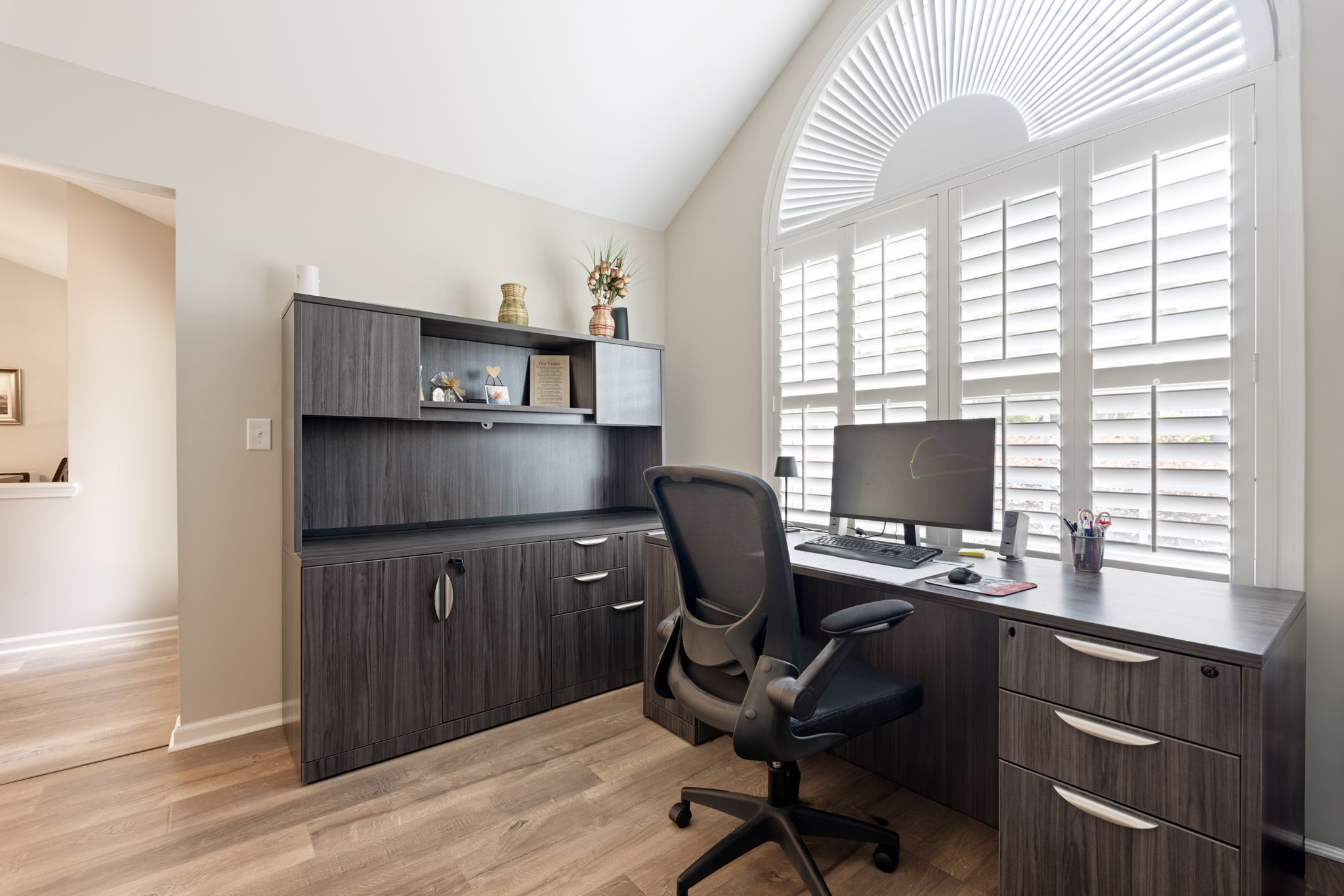 Office with plantation shutters